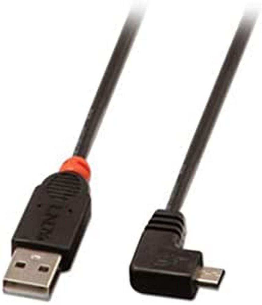 LINDY 31975 0.5m USB Micro-B Cable, 90 Degree Right Angle, Black 0,5m