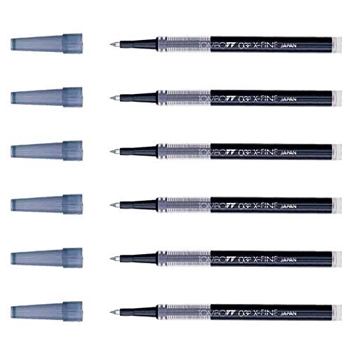 TOMBOW Pack of 6 Refills for Rollerball Pens Fine Tip 0.5 mm Line 0.3 mm Black