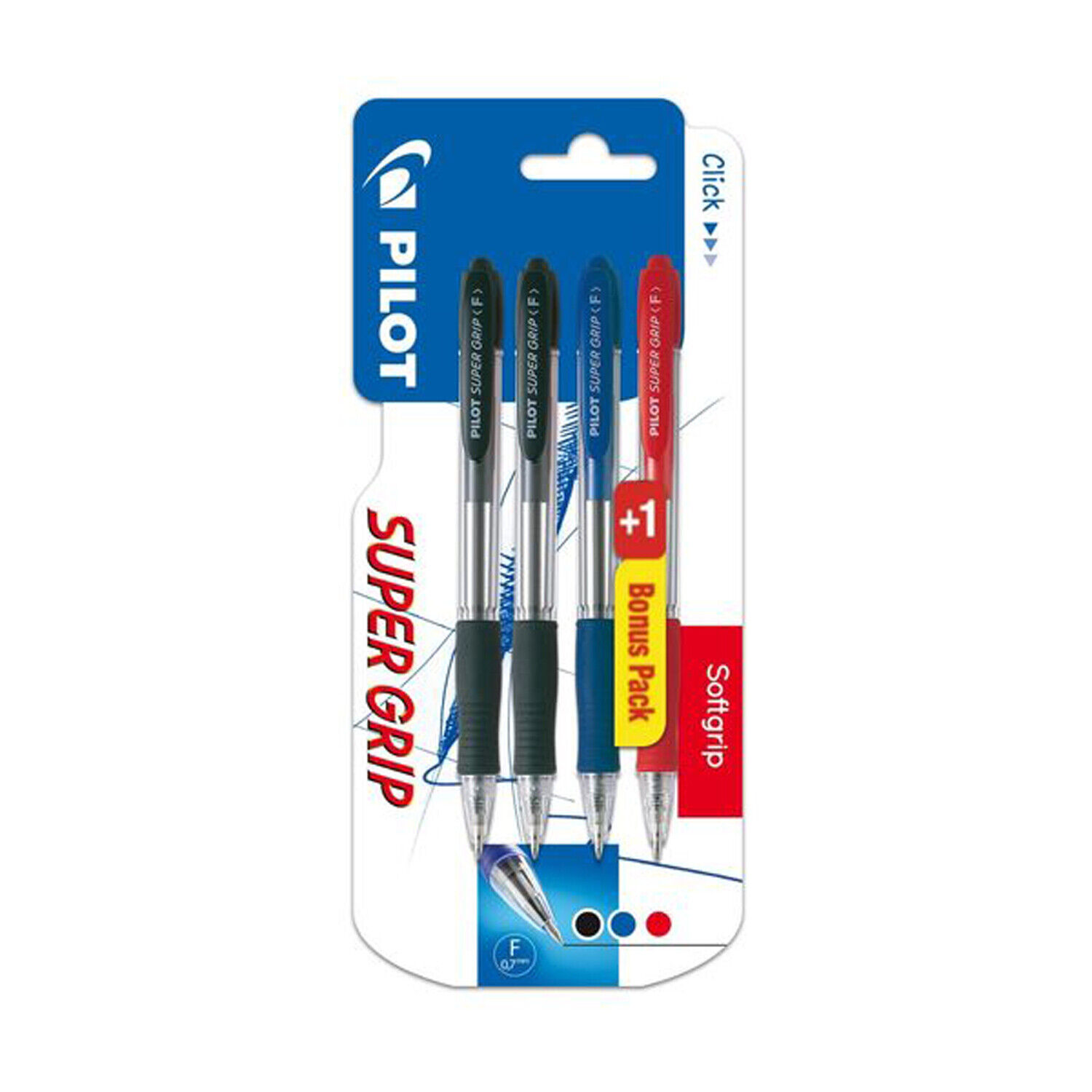 PENNE SUPERGRIP PILOT 0.7 BLISTER 3+1 NERO/ROSSO/BLU PILOT - X25562 GIODICART