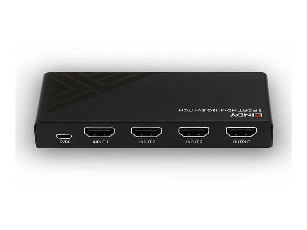 Lindy 38232 HDMI Metallo Nero 18 Gbit/s RF 4K Ultra HD Switch HDMI 18G 3 porte