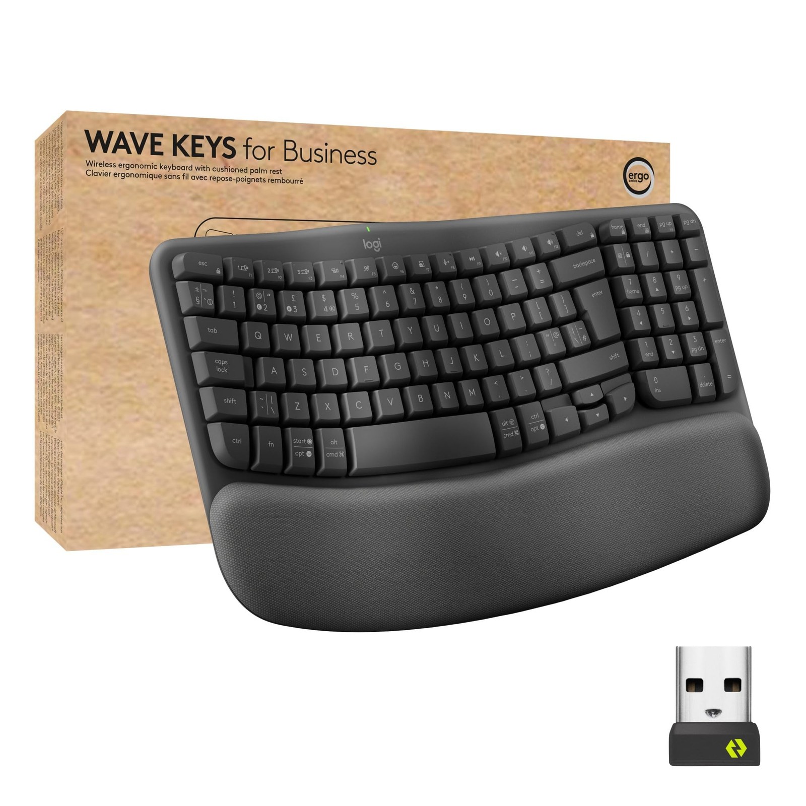 Logitech Wave Keys for Business, Wireless Ergonomic Keyboard with Cushioned Palm