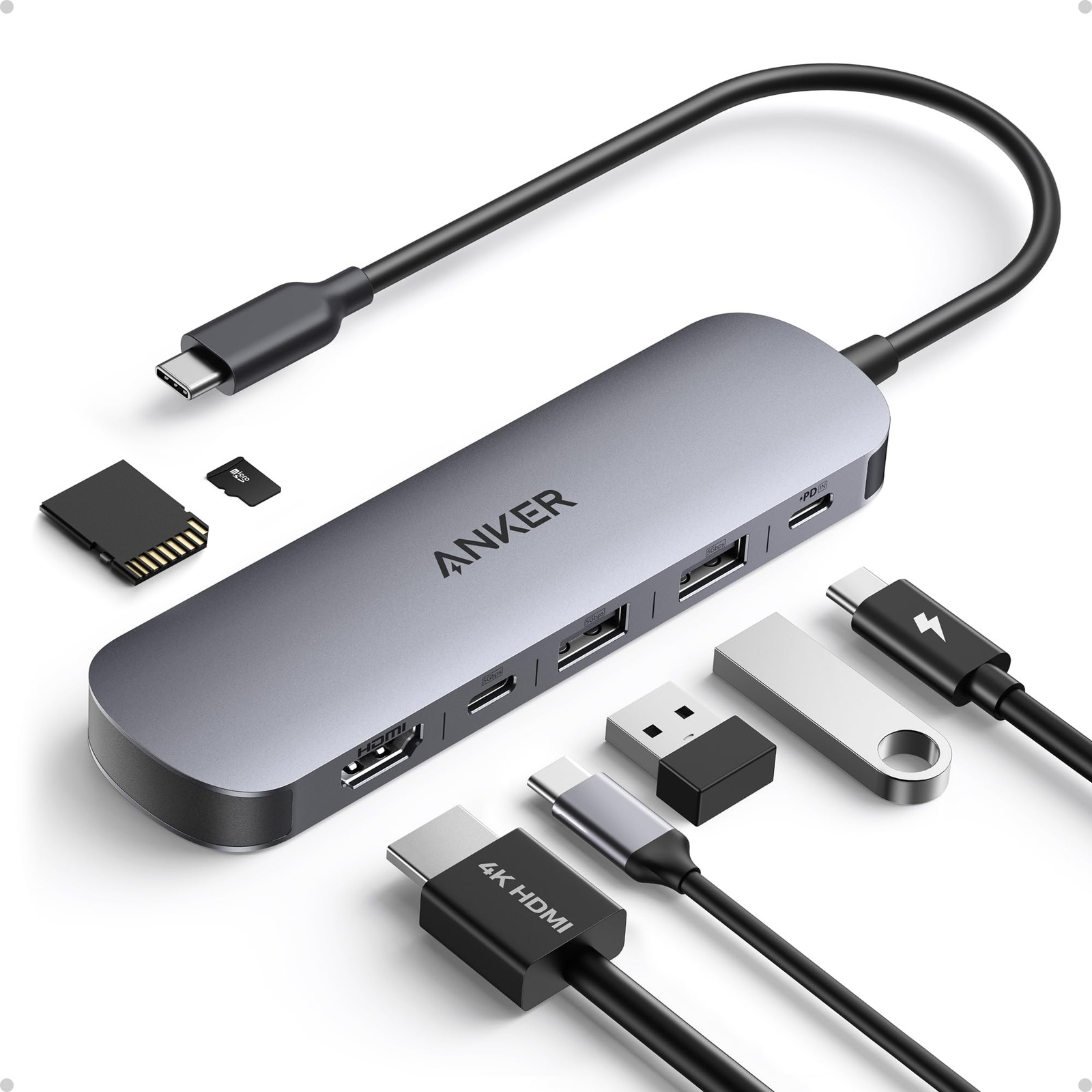 Anker Hub USB C, 7-in-1 Multi-Port USB Adapter for Laptops, 4K@60Hz USB C (w6v)