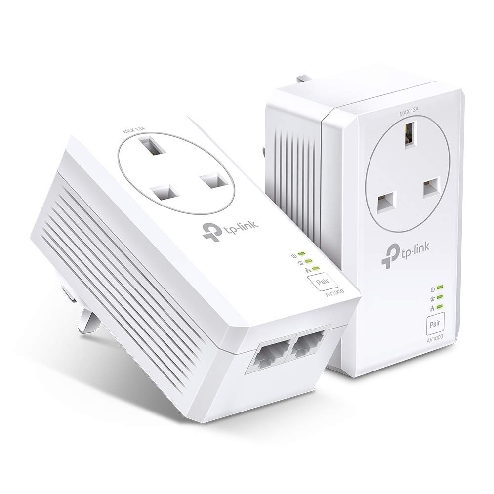 TP-Link TL-PA7027P KIT AV1000 2-Port Gigabit Passthrough Powerline Starter Kit,