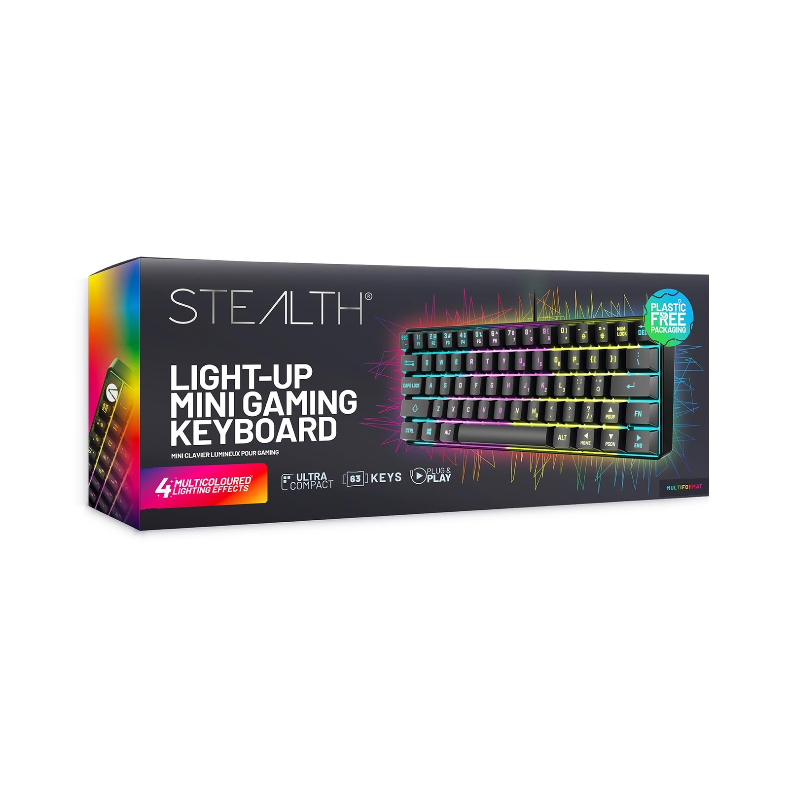 STEALTH Light Up Ultra Compact Mini Gaming Keyboard - Black, with Weighted Base