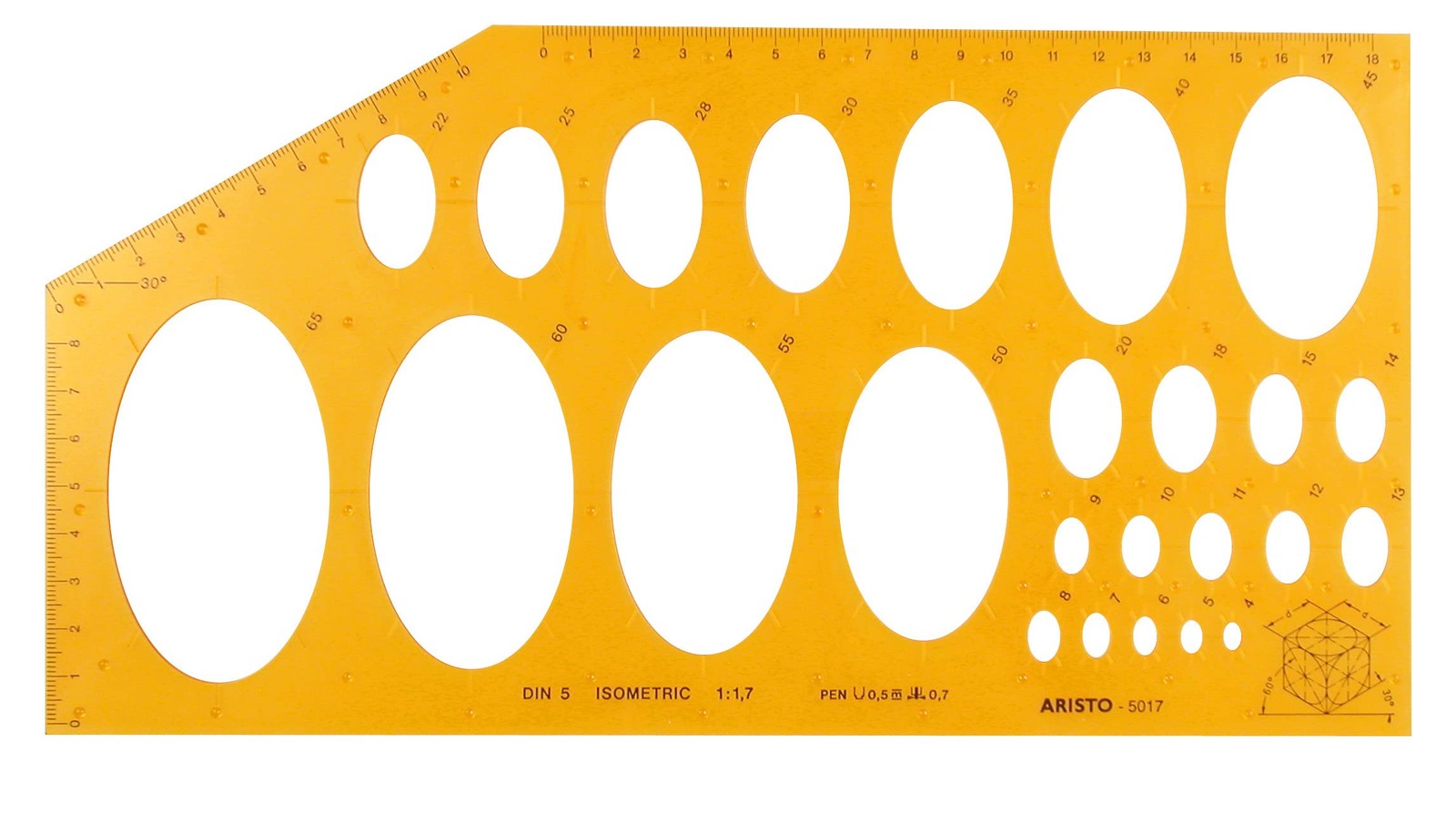Aristo AR5017 Elliptical Template Isometric (25 Ellipses on Isometric Axes, Diam