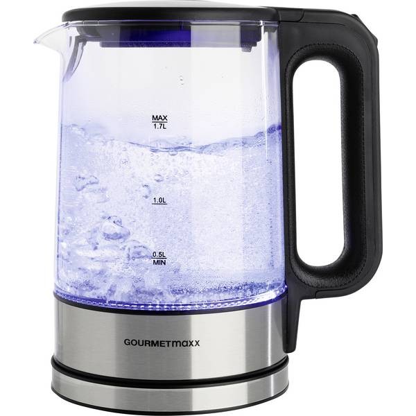 GourmetMaxx 12053  GOURMETmaxx Glas-Wasserkocher LED 1,7l 2200W Edelstahl/schwar