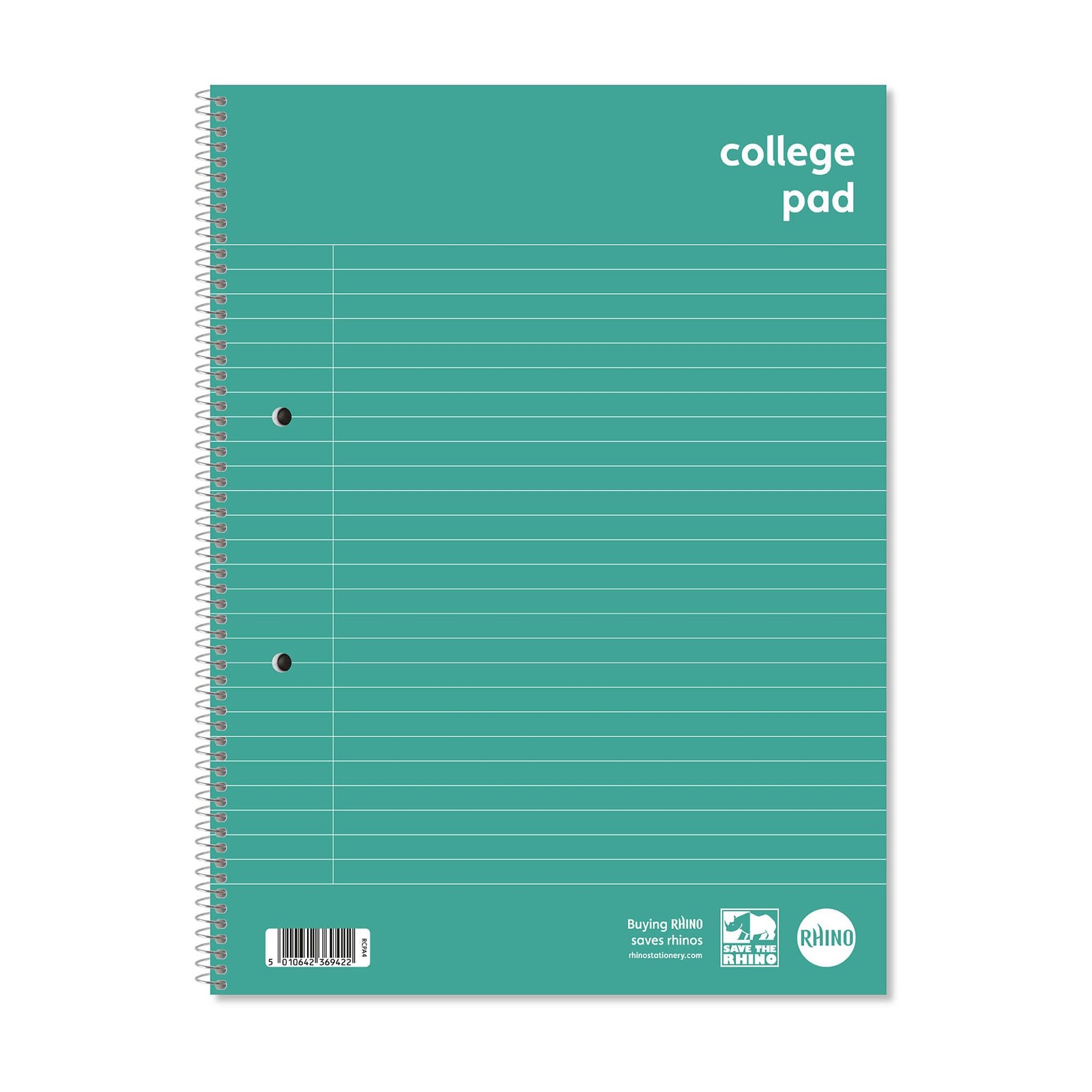 RHINO A4 College Pad, 8mm Lined + Margin, 70-Leaf/140-Page - 10-Pack - Spiral-Bo
