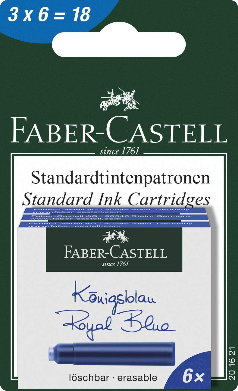 Faber-Castell 201621 Ink Cartridges ,blue,3 Boxes of 6 Cartridges Each blue Prot