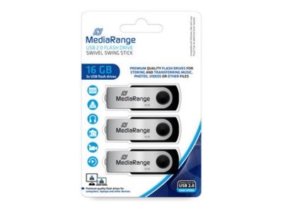 MEDIARANGE MR910-3 16 GB USB tipo A 2.0 17 MB/s Girevole Nero Argento