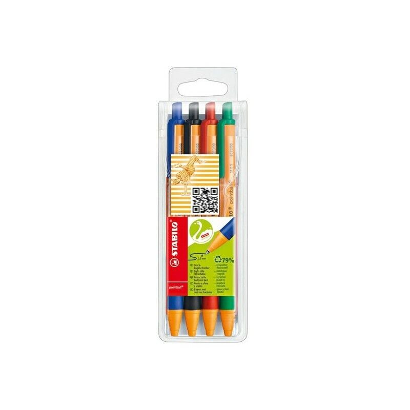 Astuccio 4 Penna sfera a scatto Pointball Green STABILO - 4 colori.