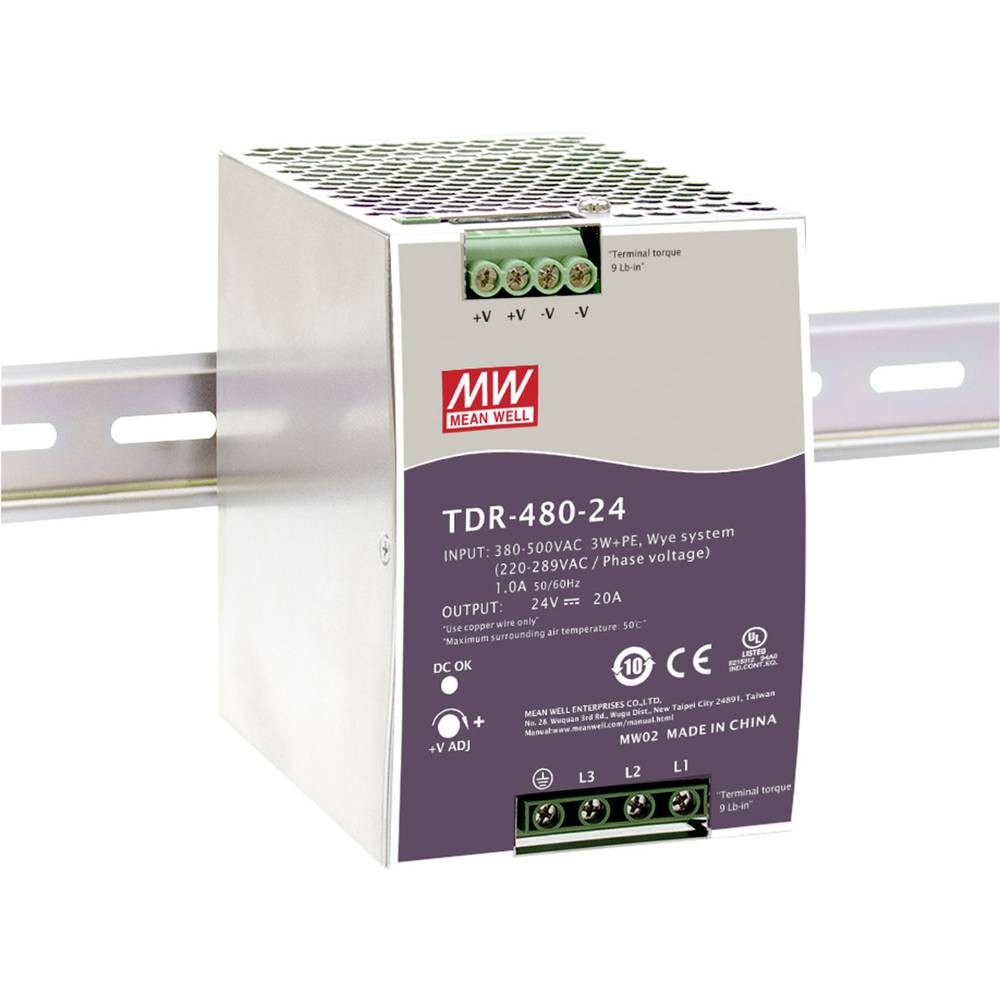 MW Mean Well TDR-480-24 Alimentatore DC/DC per guida DIN 20 A 480 W Num.