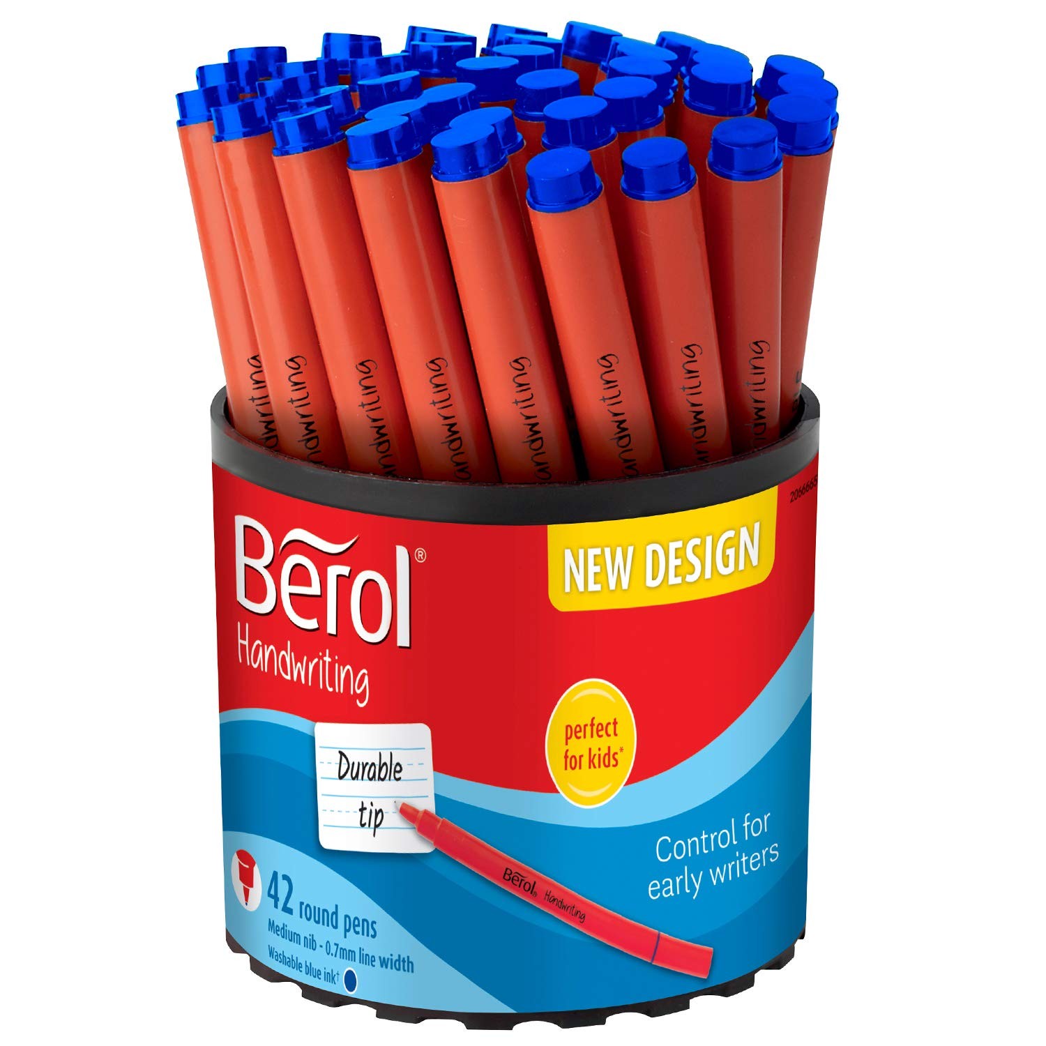 Berol Handwriting Pens   Round Shape   Washable Blue Ink   Bright Barrels   Tub