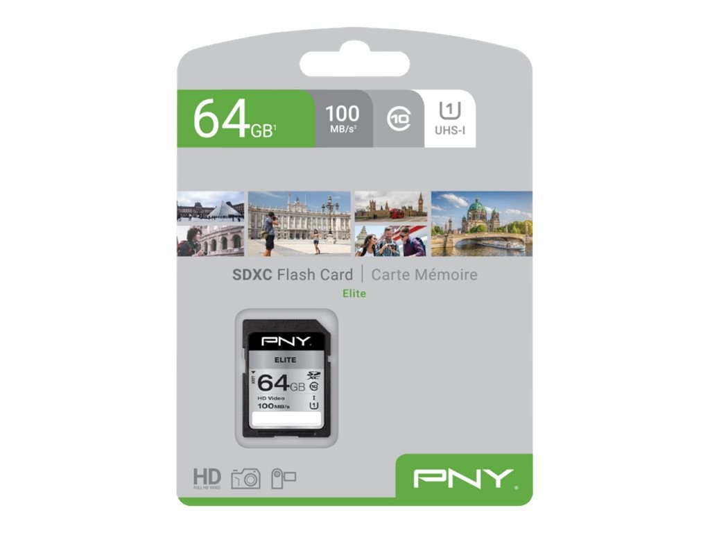 PNY Elite 64 GB SDXC Classe 10 UHS-I Class 1 (U1) Nero P-SD64GU1100EL-GE