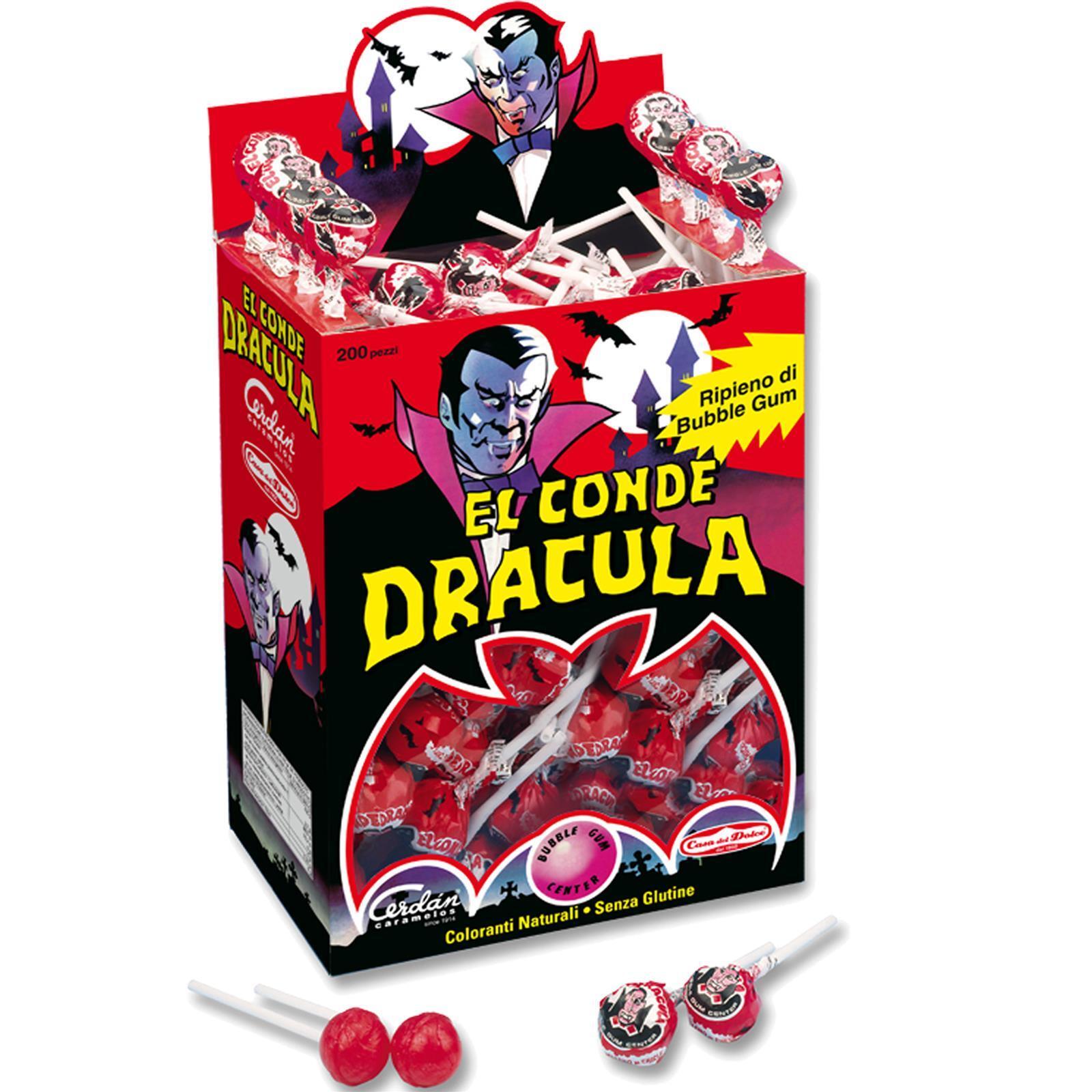 50 LECCA LECCA EL CONDE DRACULA CILIEGIA RIPIENO BUBBLE GUM CHUPA CHUPS SFUSI