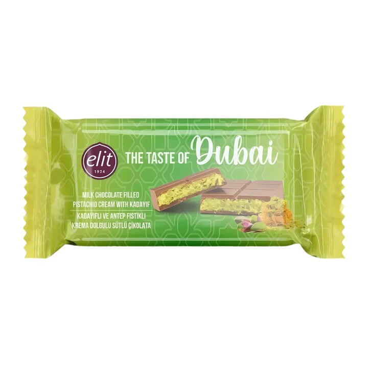 Dubai Chocolate Barretta di Cioccolato al Latte con Crema di Pistacchio 90 Gr
