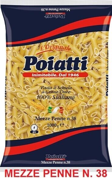 PASTA MEZZE PENNE DI SEMOLA DI GRANO DURO SICILIANO 100% POIATTI N° 38  KG 1