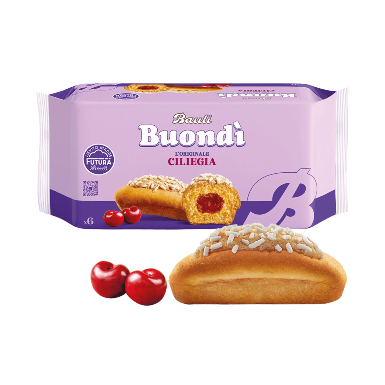 Merendine Buondi' Bauli Ciliegia 6 Pezzi Glassa Golosa e la Granella Croccante
