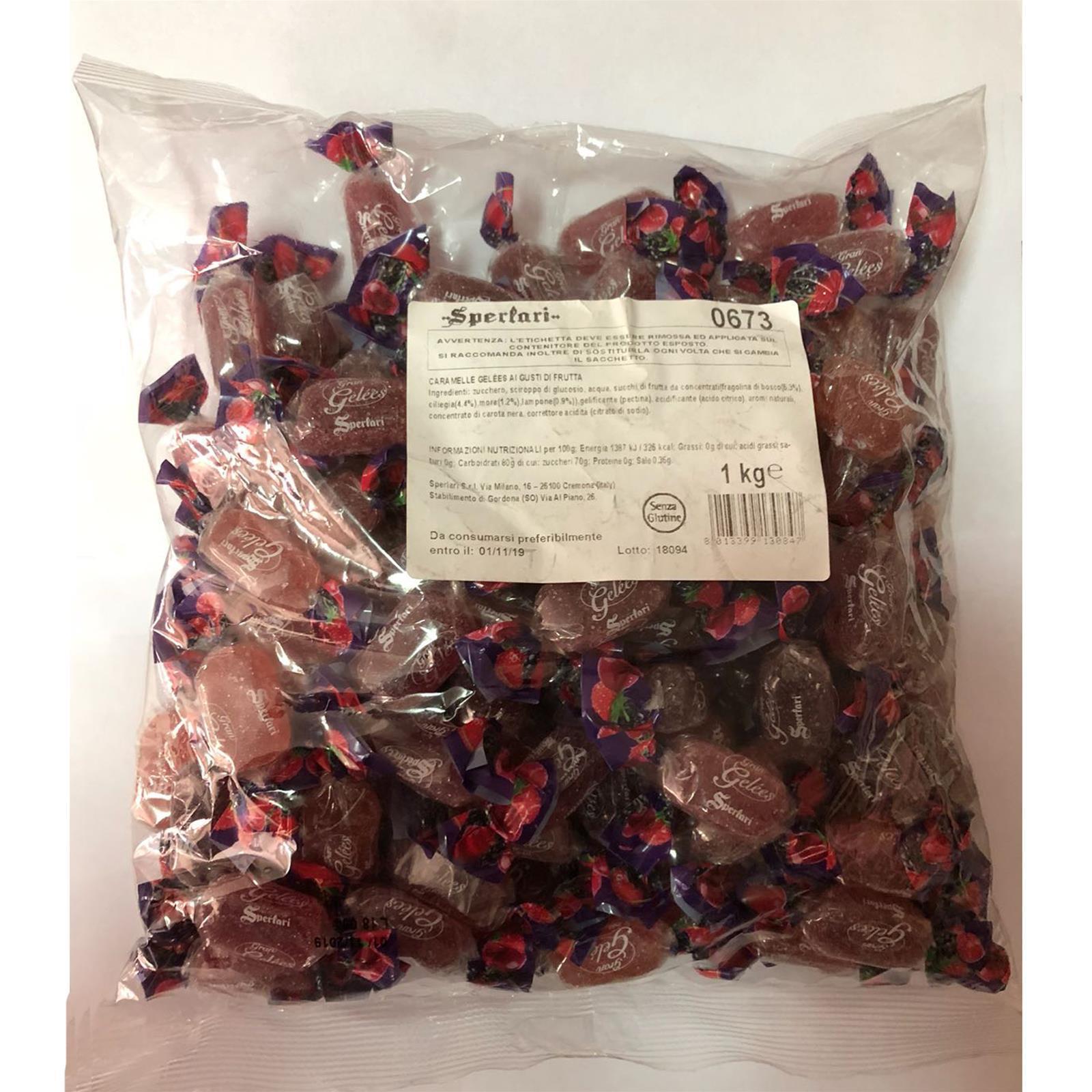 1 KG CARAMELLE SPERLARI GELEES GELATINE AI FRUTTI ROSSI BOSCO ZUCCHERATE MORBIDE
