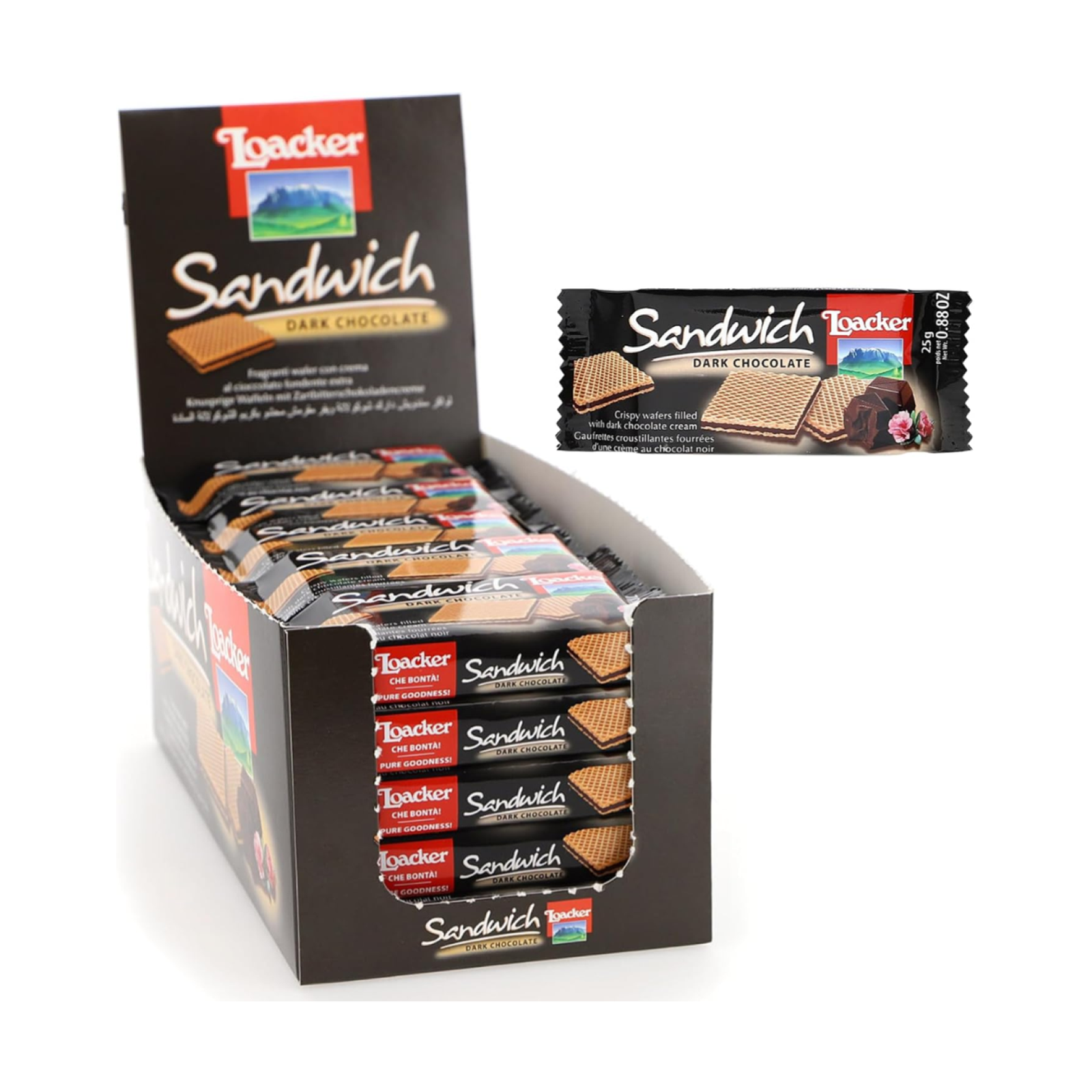 Biscotti Wafer Loacker Sandwich Dark Chocolate Fondente 25 Pezzi da 25 g