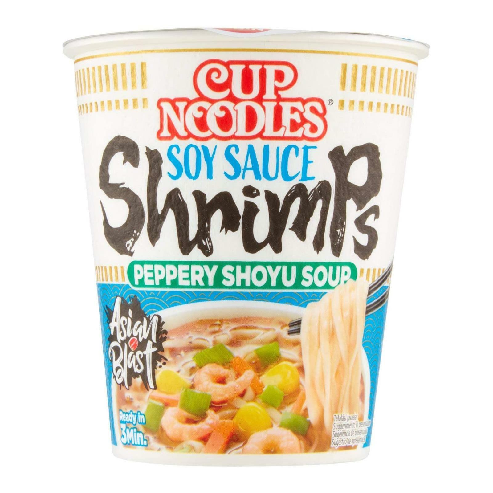 Noodles Nissin Cup Noodles Soy Sauce Shrimps Gusto Gamberetti 63 g Asian Food