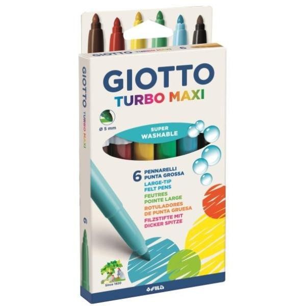 Giotto Pennarelli Turbo Maxi punta larga da 5 mm confezione da 6 pezzi colori as