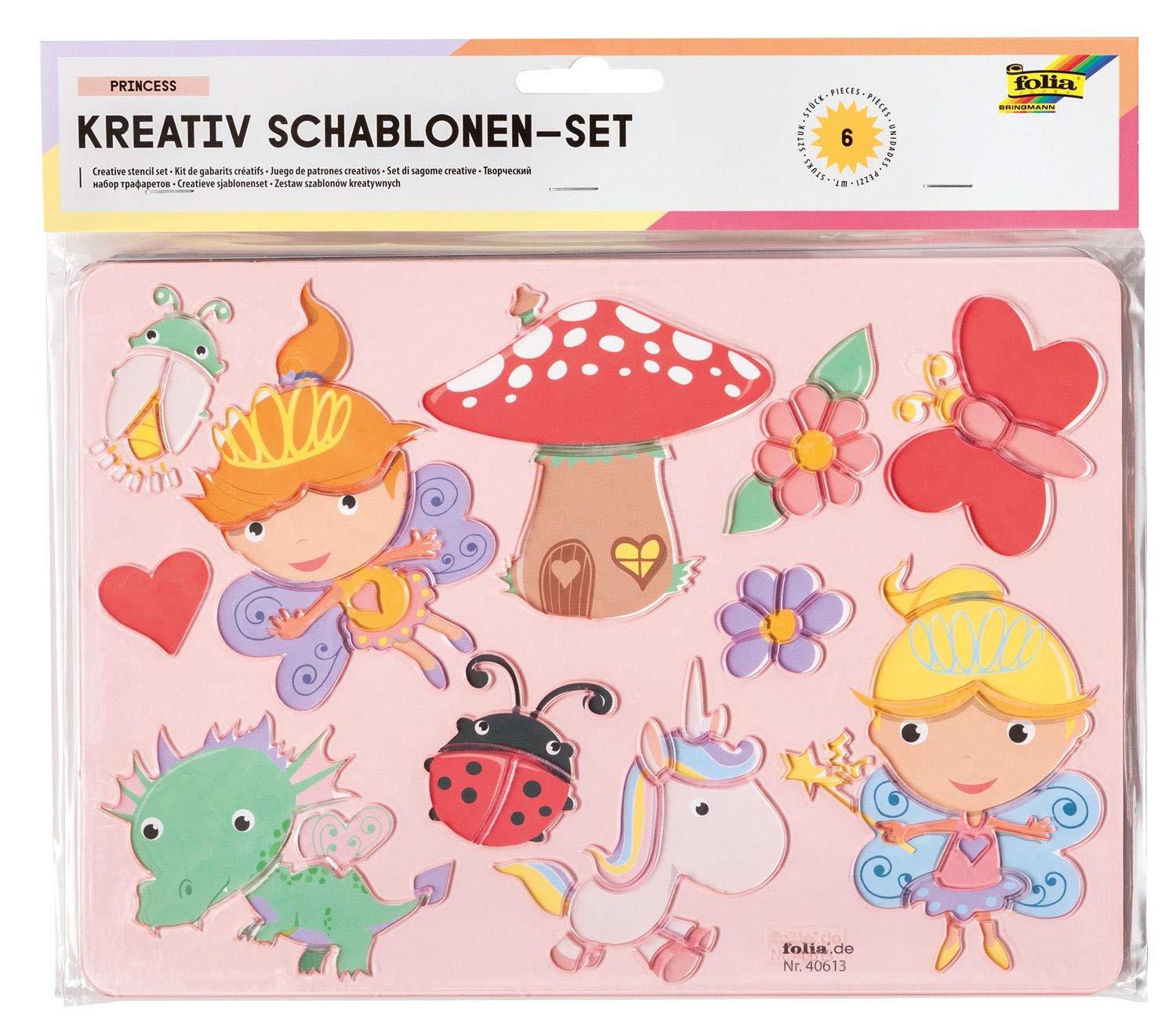 Folia 40613 Creative – Princess, 6 Stencils Templates, for Painting Fairy Tale F