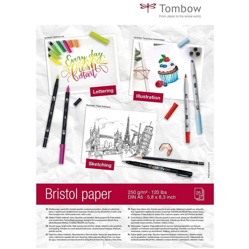 Tombow Bristol Drawing Paper DIN A5 250 g/m², 25 Sheets, Artist Paper for Sketch