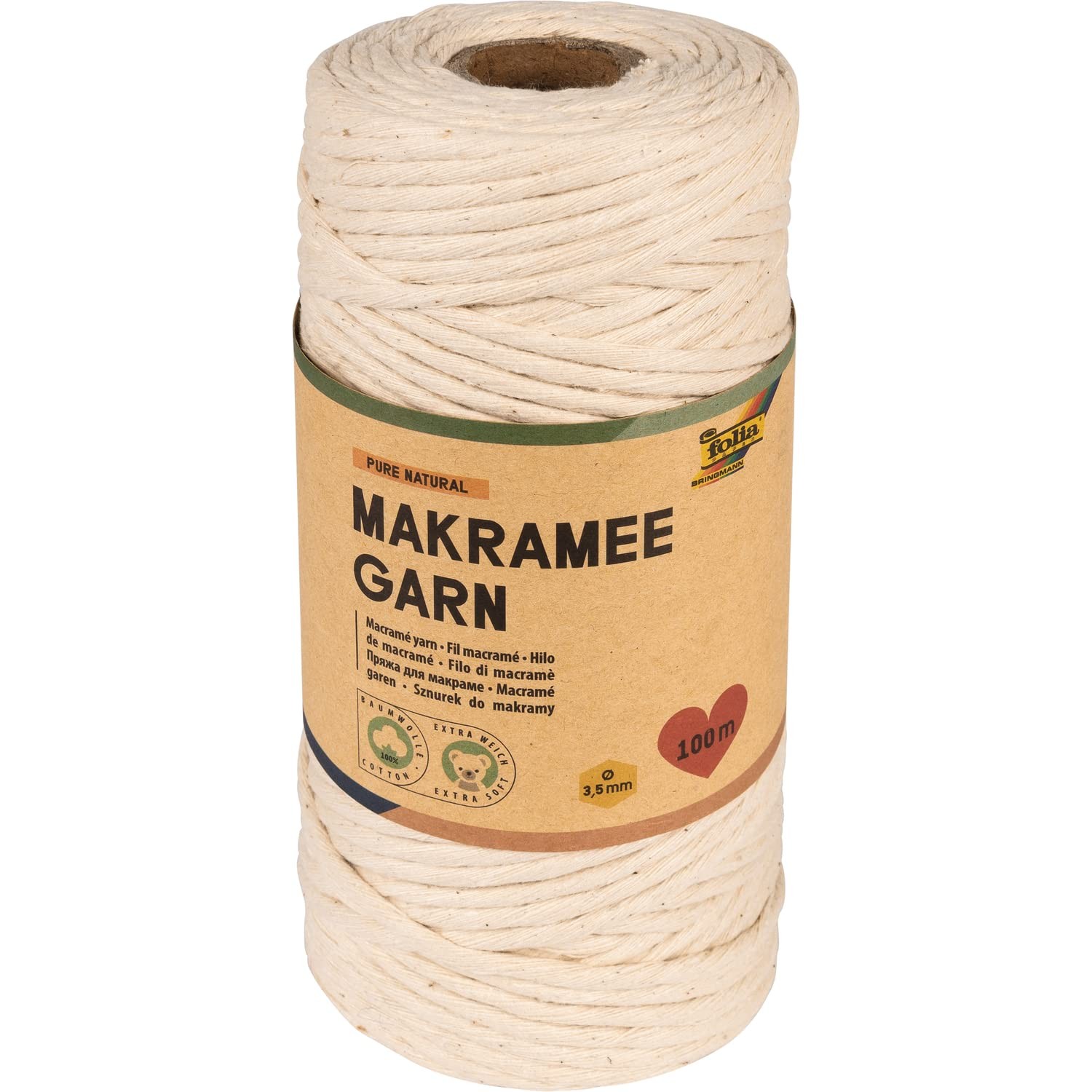 Folia 24991 Macrame Pure Cotton 100 m Twisted Yarn Diameter 3.5 mm for Crafts an