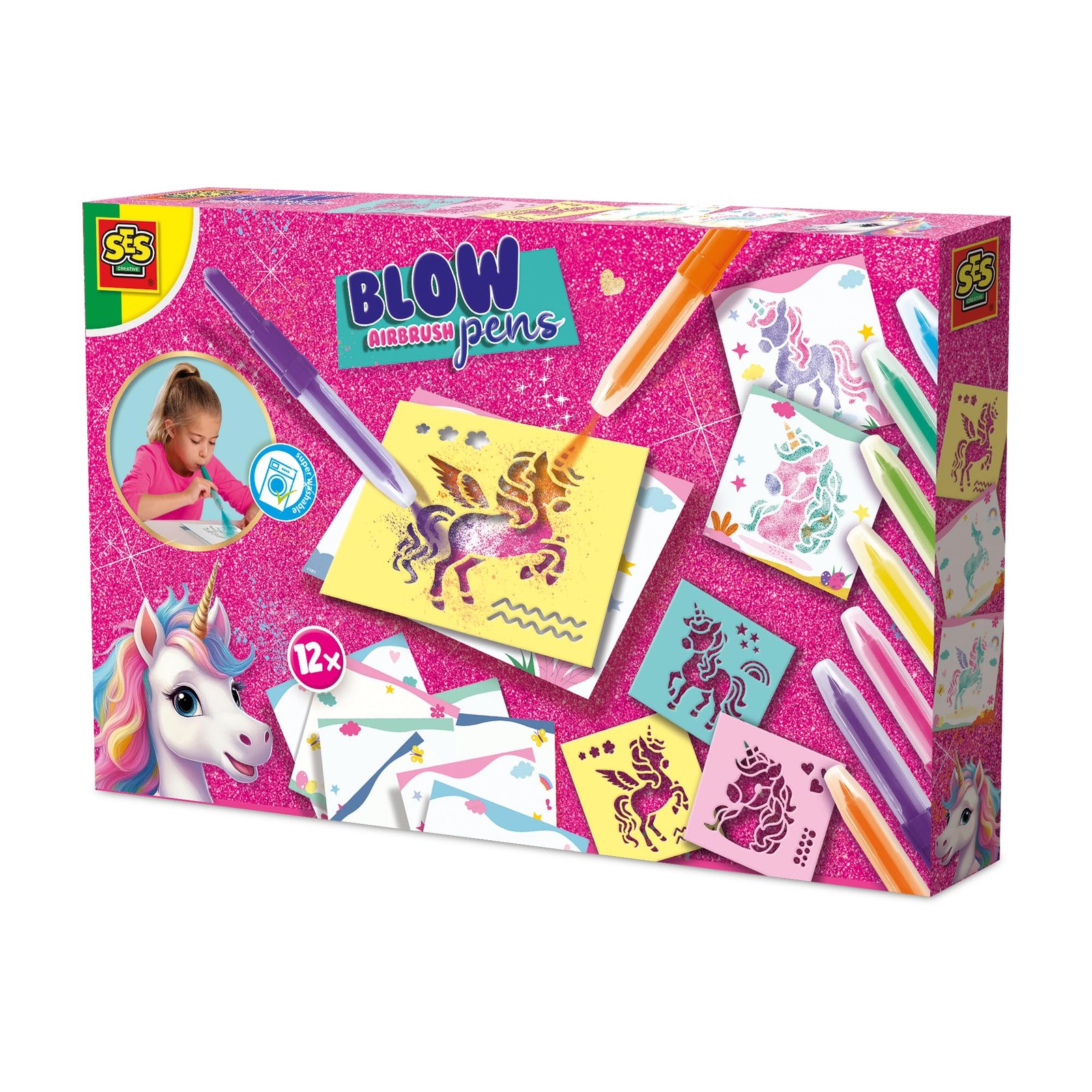 SES Creative 14725 Unicorn - Blow Airbrush Pens - Creative Craft Kit for Kids Ag