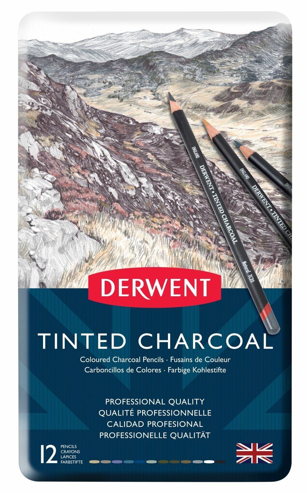 Set Di 12 Matite Di Charcoal Colorate Derwent In Latta
