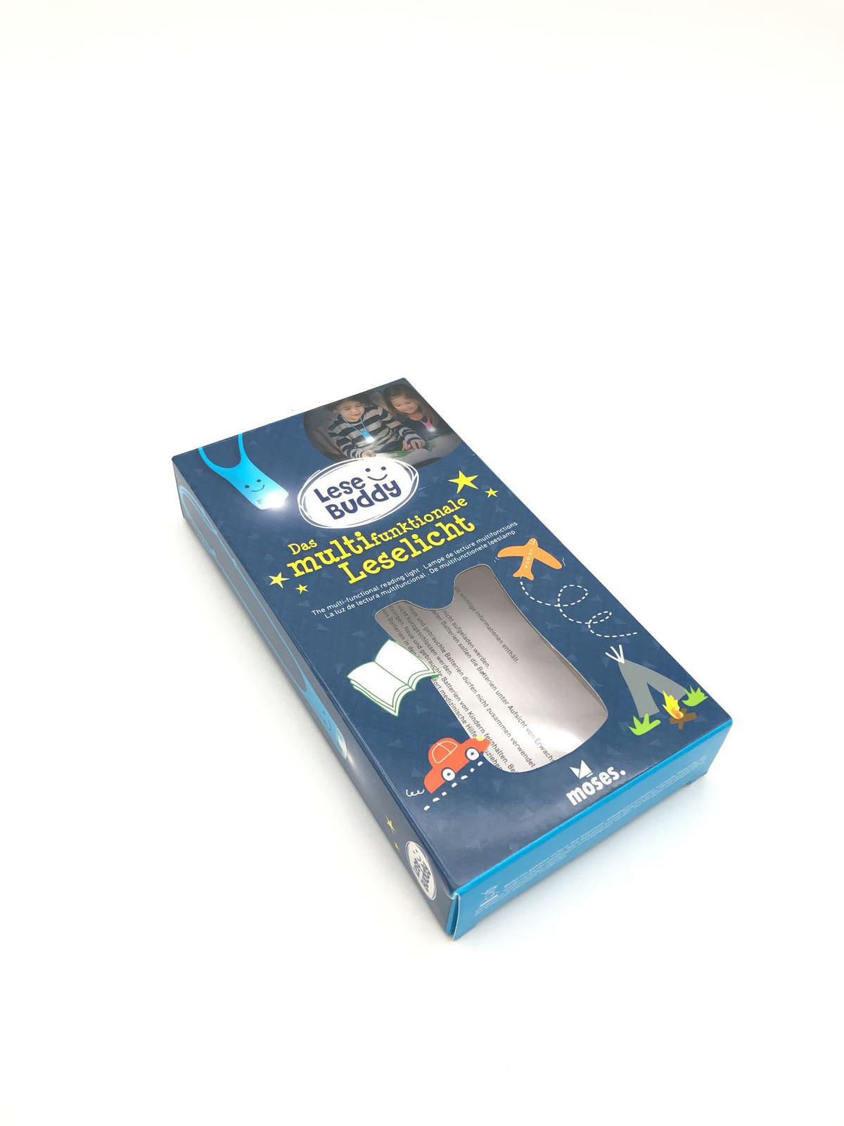 moses. Lese Buddy - Multifunktionale Leselampe für Kinder, Blau, LED-Licht