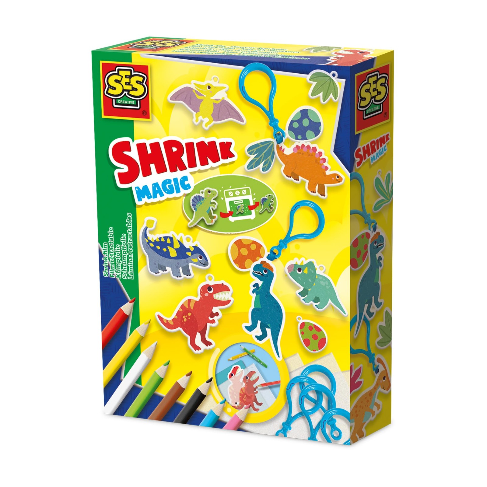 SES Creative 14294 Shrink Film - Dino Keychains - Creative Craft Kit for Kids Ag