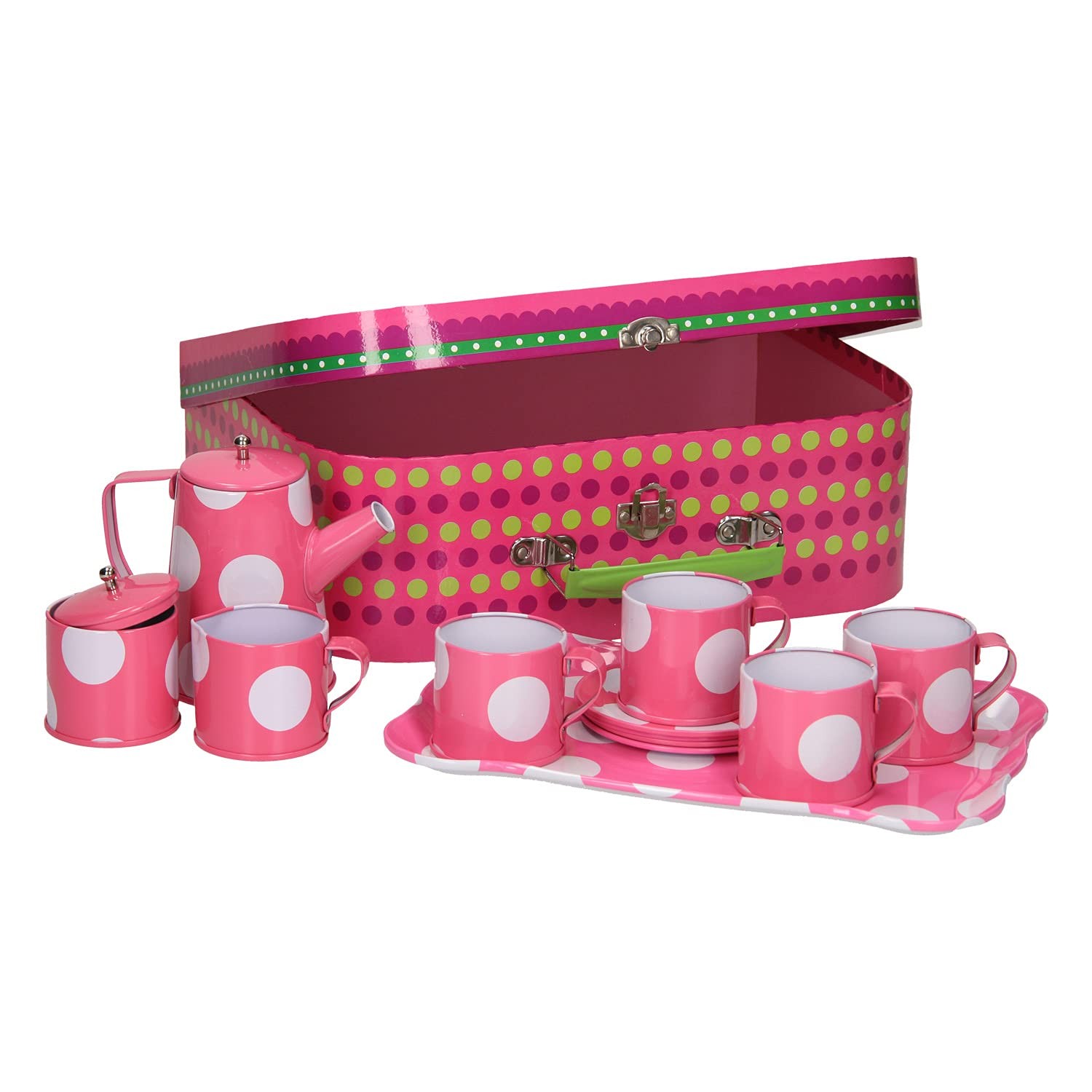 Jouetprive-Tea Set Dots with Flower Case