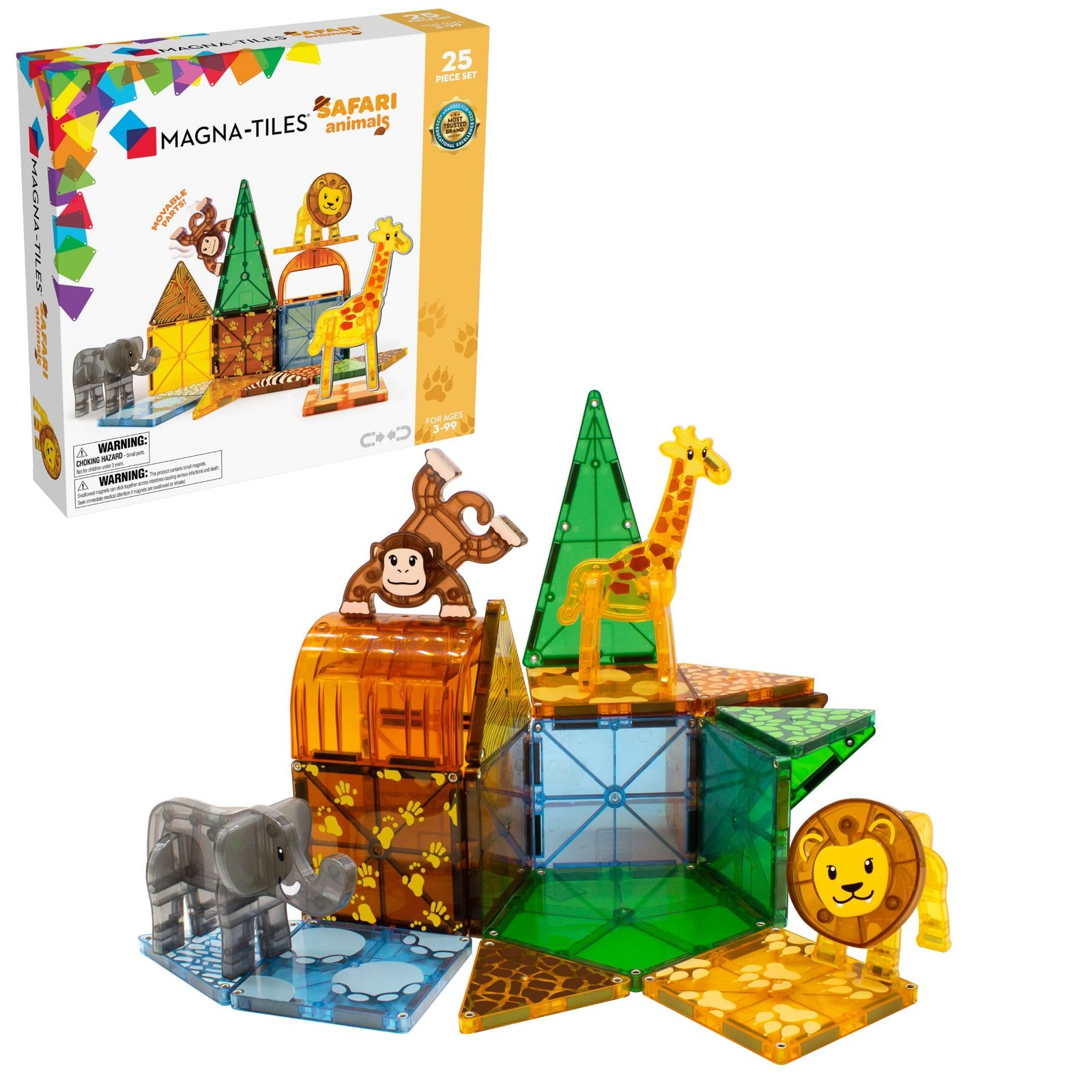 Magna-Tiles Safari Animals 25-Piece Set - 3D magnetic building tiles