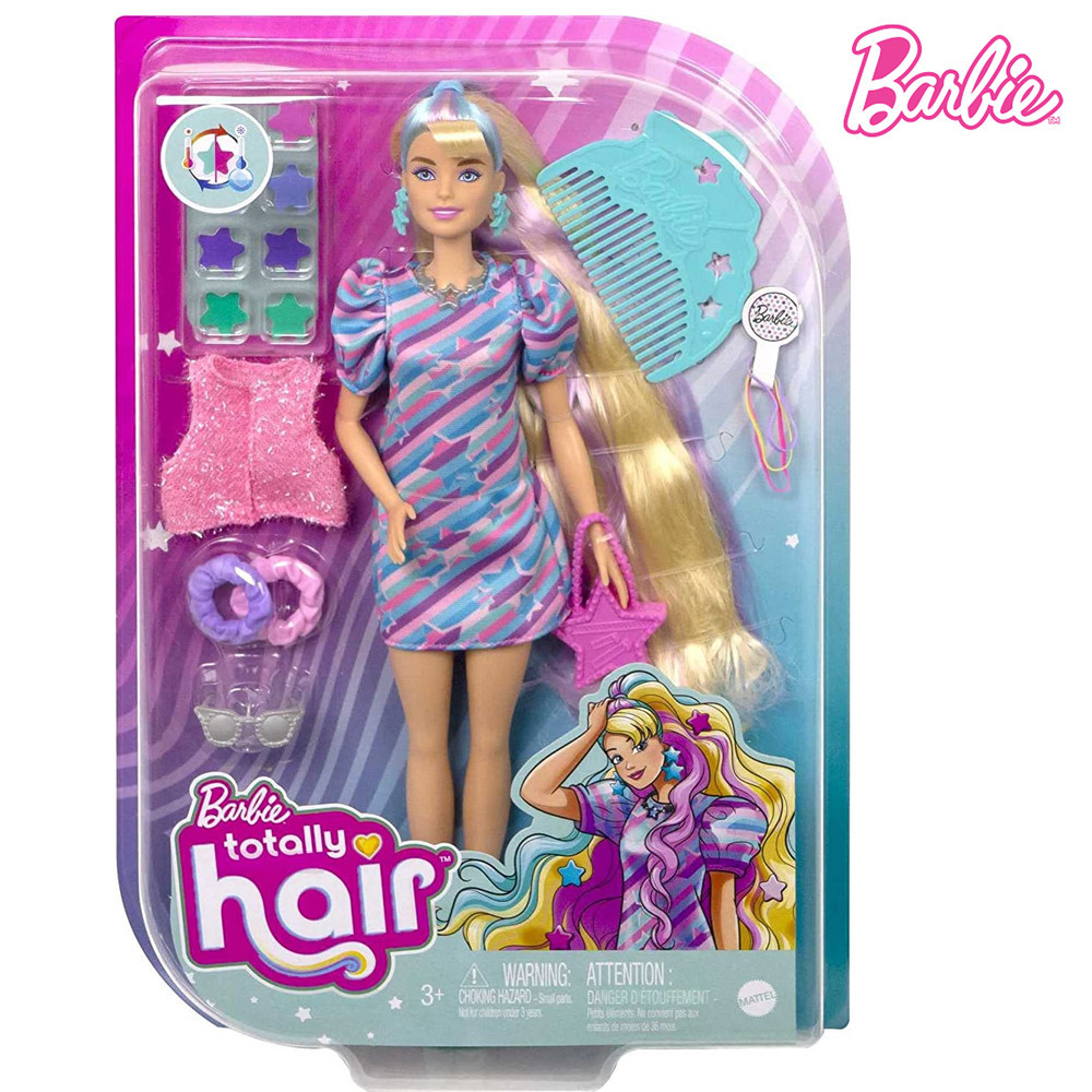 BARBIE SUPER CHIOMA TOTALLY HAIR BAMBOLA CON ABITO E 15 ACCESSORI BIONDA MATTEL