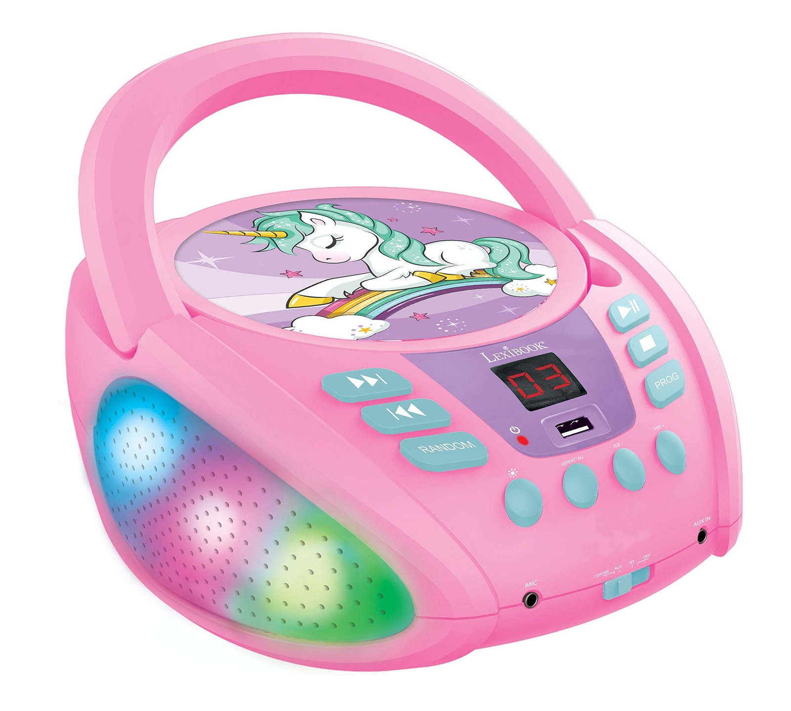 Lexibook RCD109UNI Unicorn-Bluetooth CD Player for Kids – Portable, Multicoloure