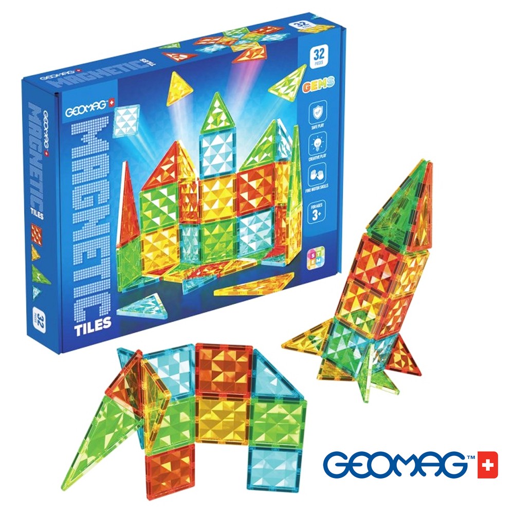 GEOMAG GEMS MAGNETIC TILES 32 PEZZI COSTRUZIONI MAGNETICHE A PANNELLI