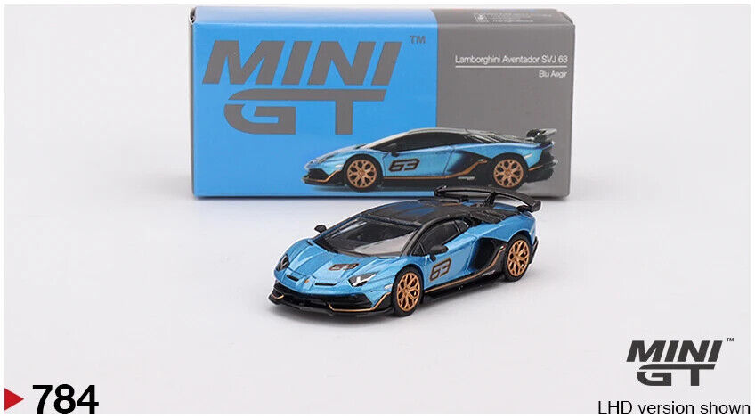 Mini GT MGT00784LHD Lamborghini Aventador SVJ 63 Blu Aegir Die Cast 1/64