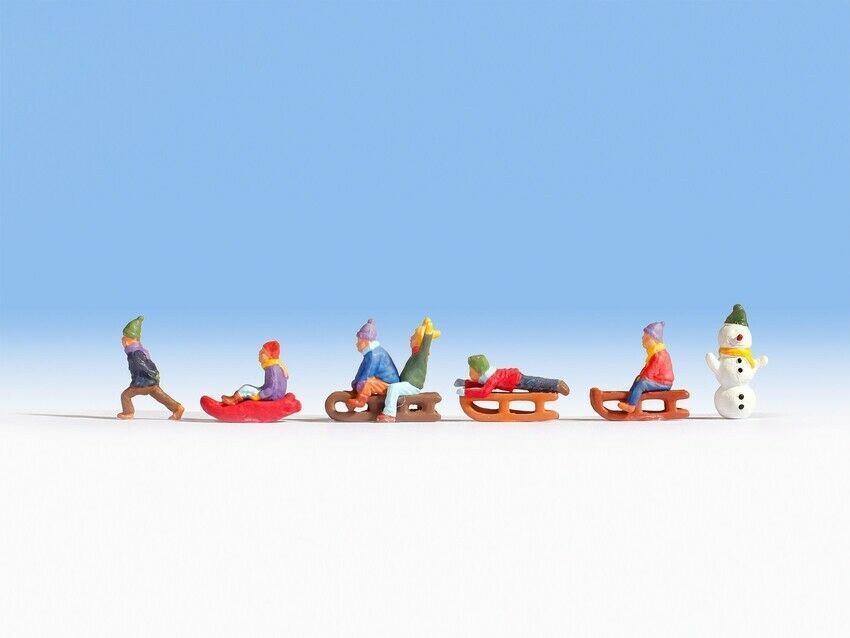 N Scala Bambini IN The Neve (6) & Snowman By Noch N Gauge Statuette Noch 36819