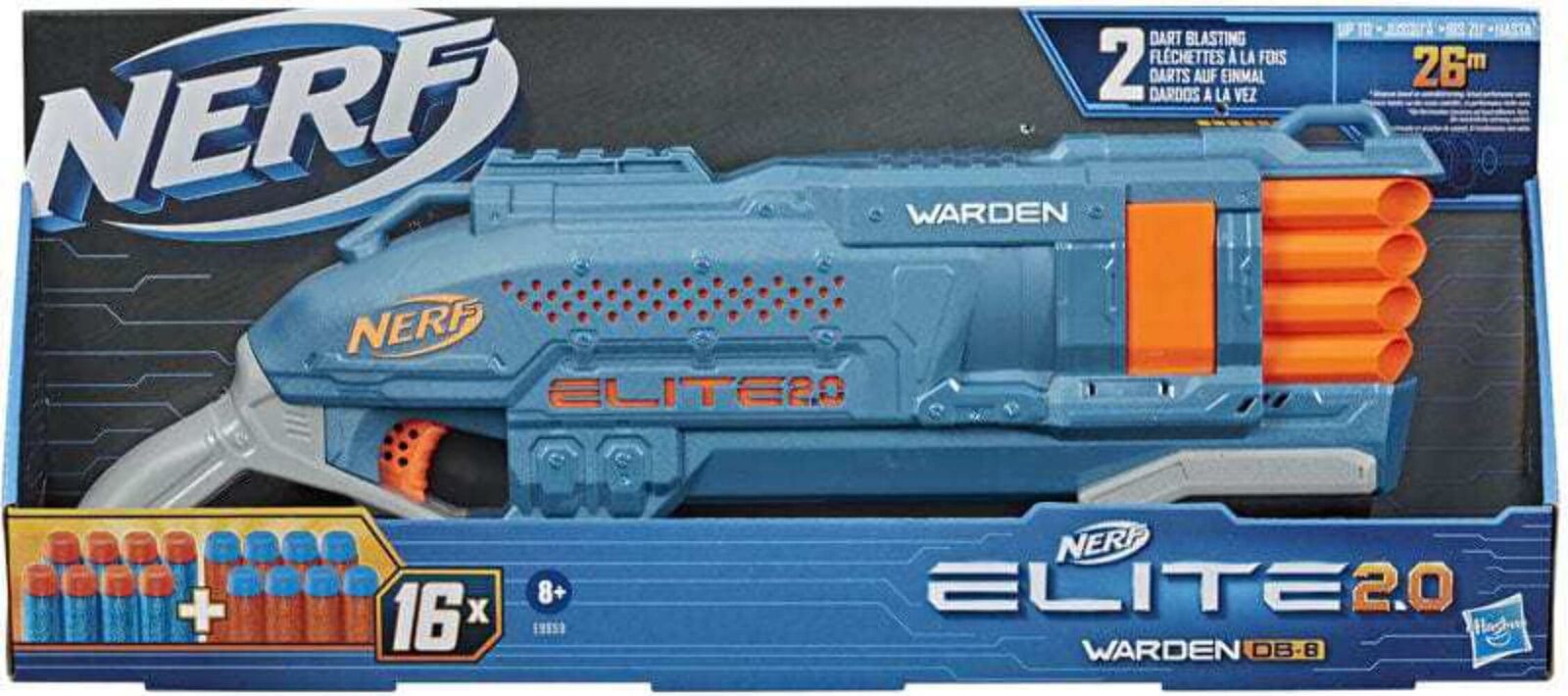 Nerf Elite 2.0 Warden, Blaster a Pompa con 8 Canne