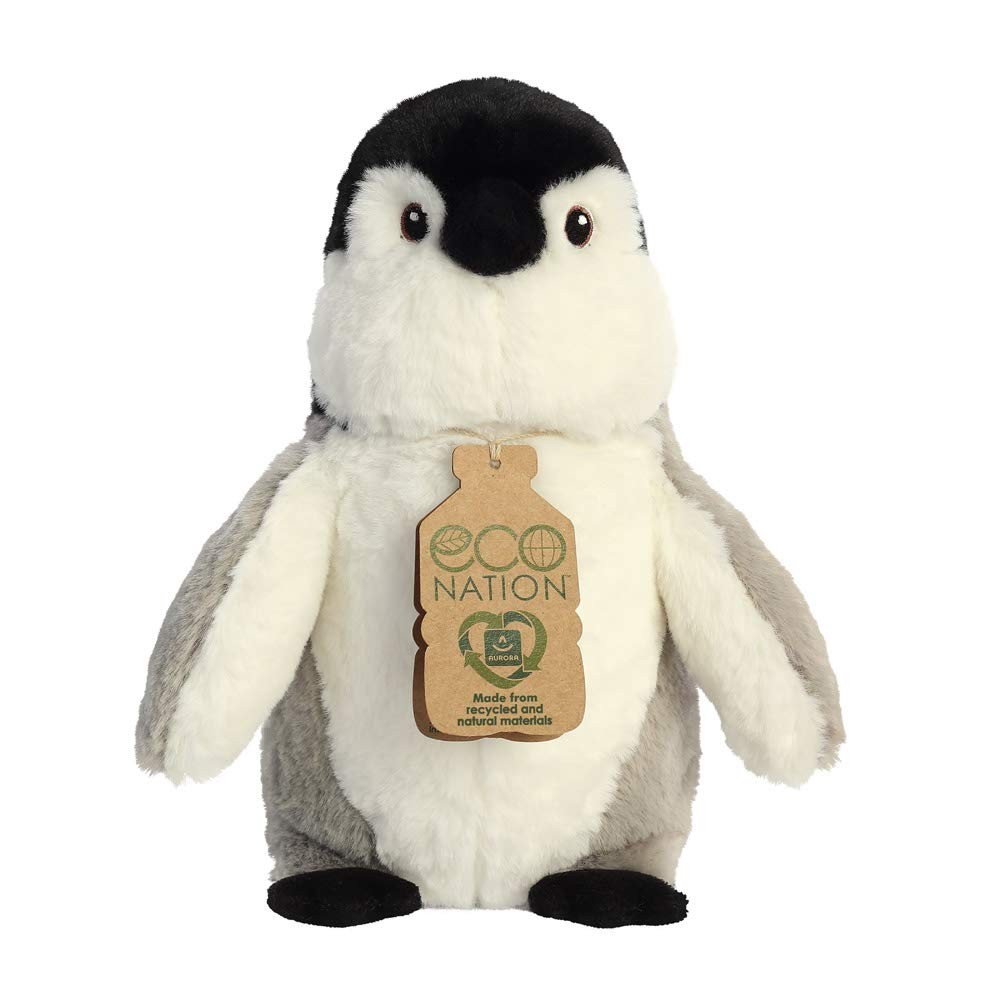 Aurora, 35015, Eco Nation, Pinguino, 24 cm, peluche, (Grigio/Bianco/Nero)