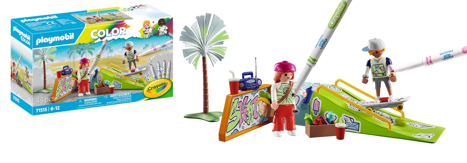 PLAYMOBIL Color 71515 Skatepark, waghalsige Stunts mit dem Skateboard, mit wasse