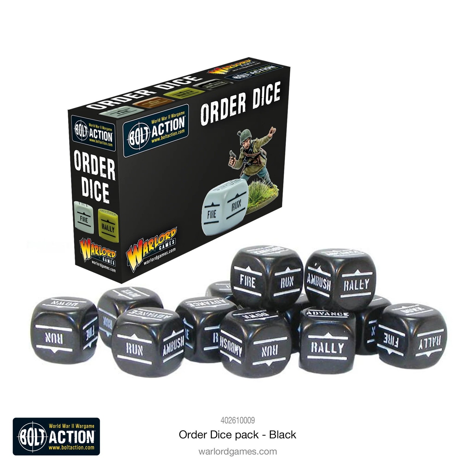 ORDER DICE black BOLT ACTION set di 12 dadi comando WARLORD GAMES neri