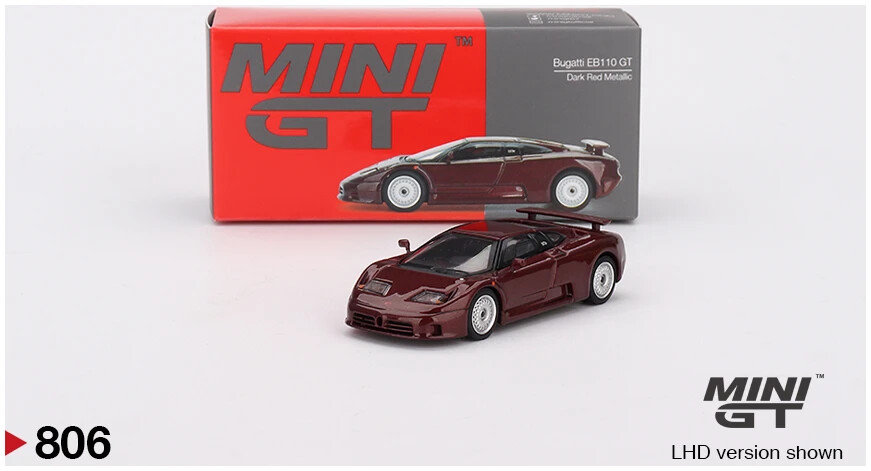 Mini GT MGT00806LHD Bugatti EB110 GT Dark Red Metallic Die Cast 1/64