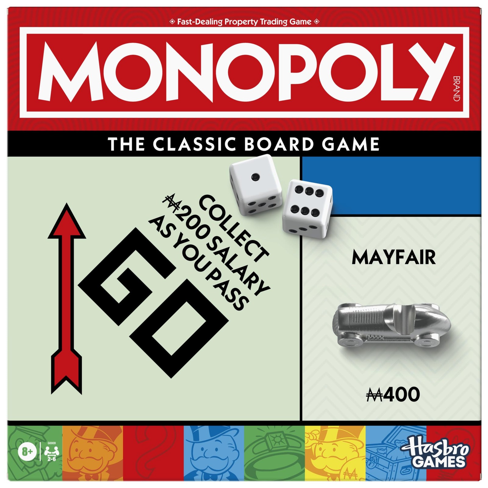 Monopoly Board Game with Storage Tray and Larger Tokens - English Version
