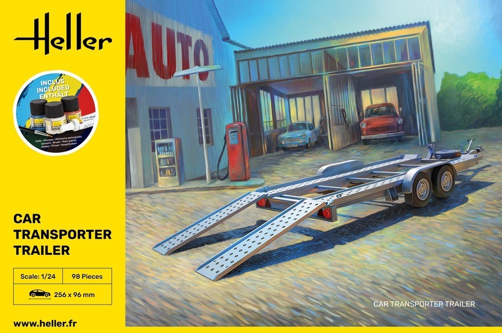 HELLER 56774 MODELLO RIMORCHIO STARTER KIT AUTO TRASPORTATORE RIMORCHIO 1/24