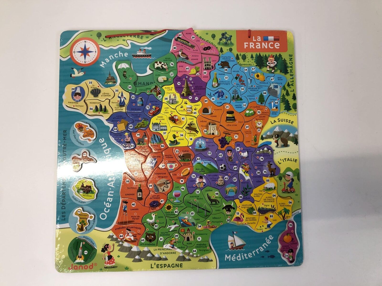 Janod Magnetische Frankreich Landkarte Holzpuzzle, Lernspiel ab 7 Jahren