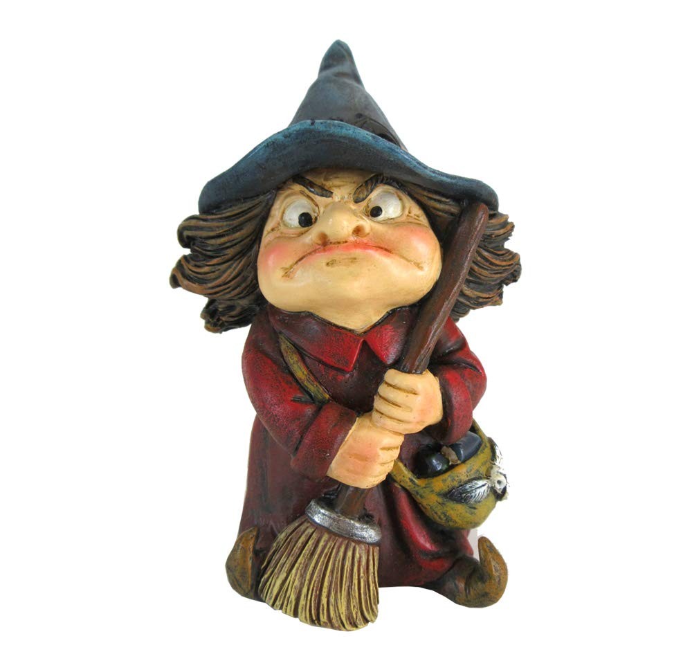 Nemesis Now Toil Small Witch and Broomstick Figurine, Polyresin, Red,9.7cm