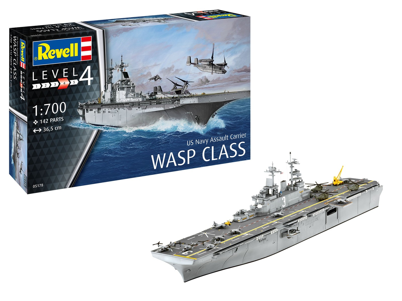 REVELL, Portaerei d'assalto USS WASP CLASS da assemblare e dipingere, 1/700, ...