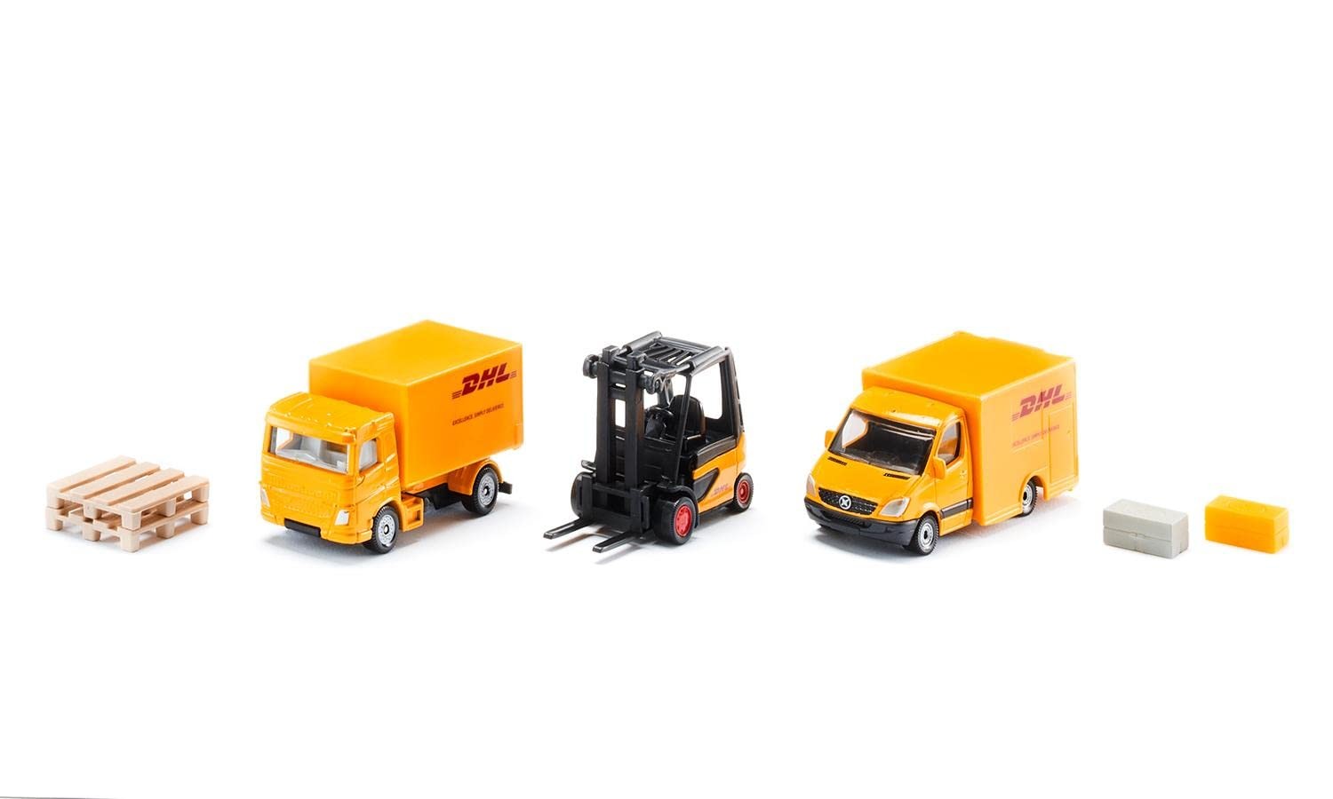 siku 6335, DHL Logistics Gift Set with Truck, Forklift, Parcel Delivery Van, Pal